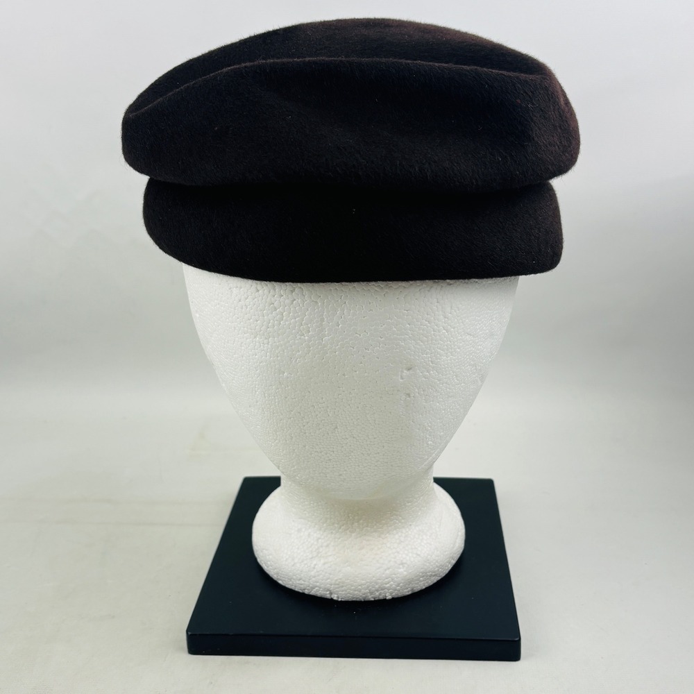 Vintage Ritz Henry Pollak Beret Womens M Brown Wool Felt Hat Grosgrain Ribbon
